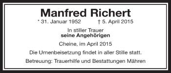 Traueranzeige von Manfred Richert von Uelzen