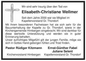 Traueranzeige von Elisabeth-Christiane Wellmer von ALLGEMEINE ZEITUNG UELZEN