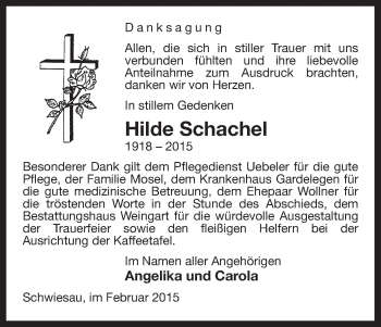 Traueranzeige von Hilde Schachel von Uelzen