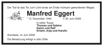 Traueranzeige von Manfred Eggert von ALLGEMEINE ZEITUNG UELZEN