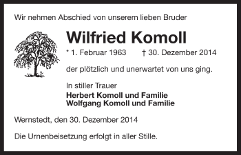 Traueranzeige von Wilfried Komoll von Uelzen