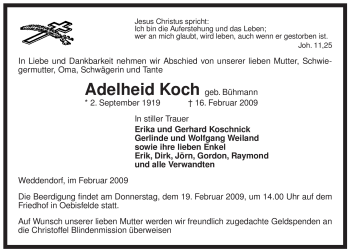 Traueranzeige von Adelheid Koch von ALLGEMEINE ZEITUNG UELZEN