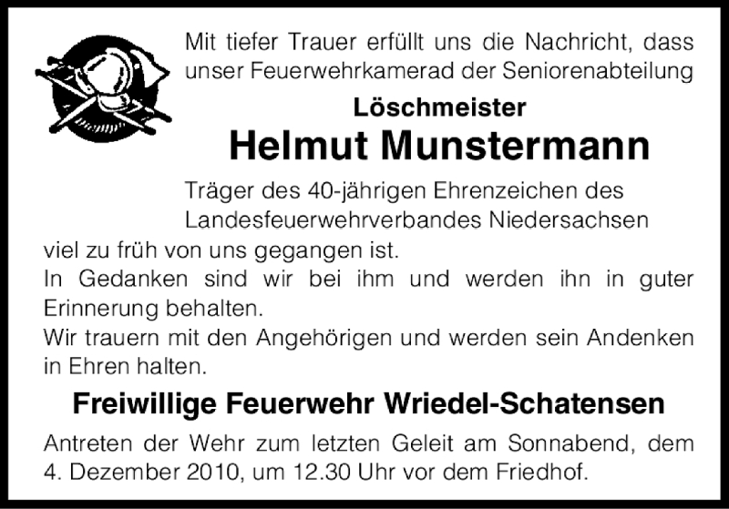  Traueranzeige für Helmut Munstermann vom 01.12.2010 aus ALLGEMEINE ZEITUNG UELZEN