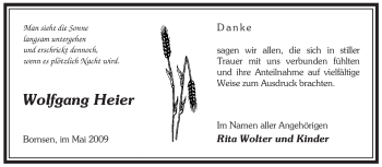 Traueranzeige von Wolfgang Heier von ALLGEMEINE ZEITUNG UELZEN