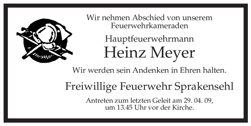  Traueranzeige für Heinz Meyer vom 28.04.2009 aus ALLGEMEINE ZEITUNG UELZEN