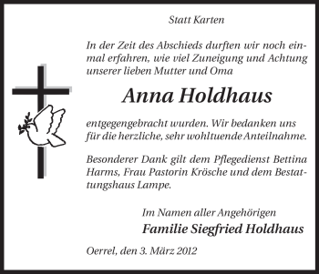 Traueranzeige von Anna Holdhaus von ALLGEMEINE ZEITUNG UELZEN