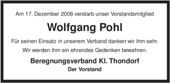 Traueranzeige von Wolfgang Pohl von ALLGEMEINE ZEITUNG UELZEN