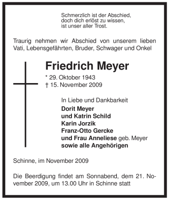 Traueranzeige von Friedrich Meyer von ALLGEMEINE ZEITUNG UELZEN