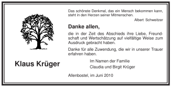 Traueranzeige von Klaus Krüger von ALLGEMEINE ZEITUNG UELZEN