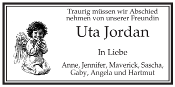 Traueranzeige von Uta Jordan von ALLGEMEINE ZEITUNG UELZEN