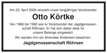 Traueranzeige von Otto Körtke von ALLGEMEINE ZEITUNG UELZEN