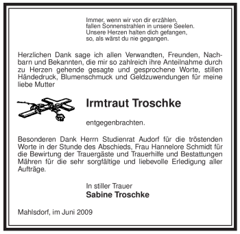 Traueranzeige von Irmtraut Troschke von ALLGEMEINE ZEITUNG UELZEN