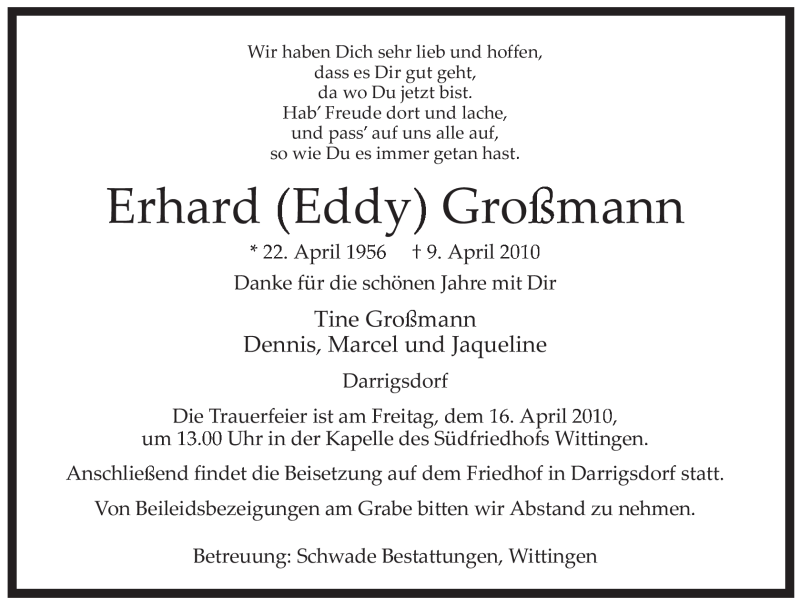  Traueranzeige für Erhard Großmann vom 12.04.2010 aus ALLGEMEINE ZEITUNG UELZEN