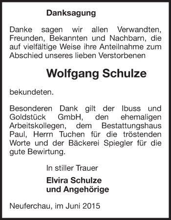 Traueranzeige von Wolfgang Schulze von Uelzen