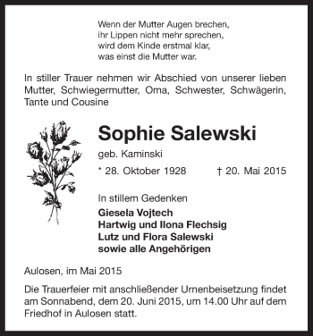 Traueranzeige von Sophie Salewski von Uelzen