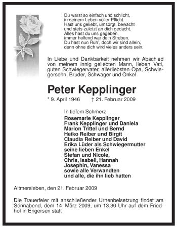 Traueranzeige von Peter Kepplinger von ALLGEMEINE ZEITUNG UELZEN