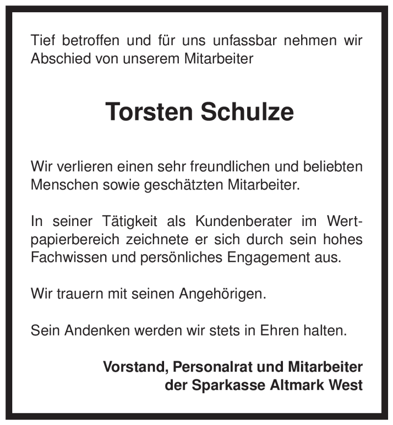  Traueranzeige für Torsten Schulze vom 25.02.2010 aus ALLGEMEINE ZEITUNG UELZEN