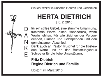 Traueranzeige von Herta Dietrich von ALLGEMEINE ZEITUNG UELZEN