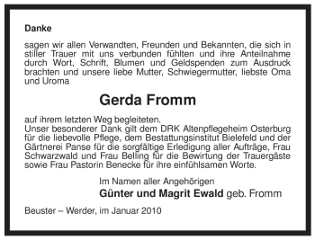 Traueranzeige von Gerda Fromm von ALLGEMEINE ZEITUNG UELZEN