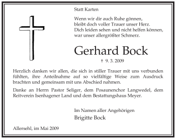 Traueranzeige von Gerhard Bock von ALLGEMEINE ZEITUNG UELZEN