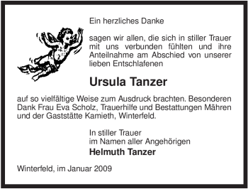 Traueranzeige von Ursula Tanzer von ALLGEMEINE ZEITUNG UELZEN