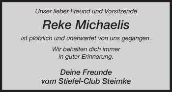 Traueranzeige von Reke Michaelis von Uelzen