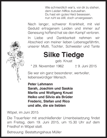 Traueranzeige von Silke Tiedge von Uelzen