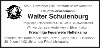 Traueranzeige von Walter Schulenburg von ALLGEMEINE ZEITUNG UELZEN