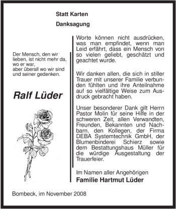 Traueranzeige von Ralf Lüder von ALLGEMEINE ZEITUNG UELZEN