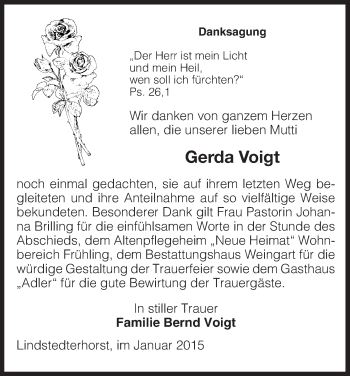 Traueranzeige von Gerda Voigt von Uelzen