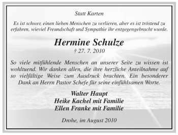 Traueranzeige von Hermine Schulze von ALLGEMEINE ZEITUNG UELZEN