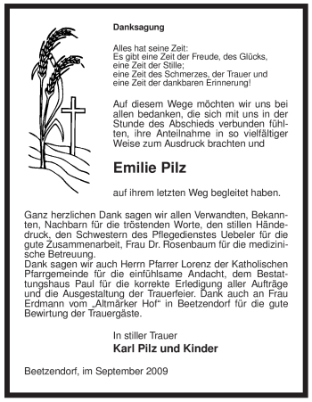 Traueranzeige von Emilie Pilz von ALLGEMEINE ZEITUNG UELZEN