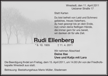 Traueranzeige von Rudi Ellenberg von ALLGEMEINE ZEITUNG UELZEN