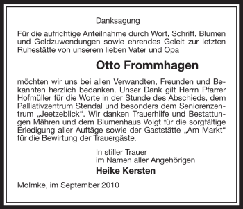 Traueranzeige von Otto Frommhagen von ALLGEMEINE ZEITUNG UELZEN