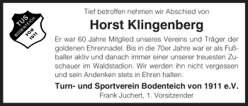 Traueranzeige von Horst Klingenberg von ALLGEMEINE ZEITUNG UELZEN