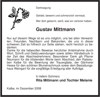 Traueranzeige von Gustav Mittmann von ALLGEMEINE ZEITUNG UELZEN