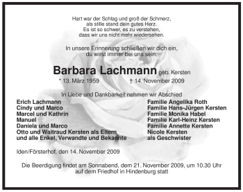 Traueranzeige von Barbara Lachmann von ALLGEMEINE ZEITUNG UELZEN