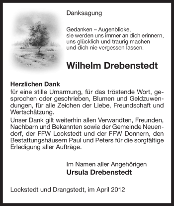 Traueranzeige von Wilhelm Drebenstedt von ALLGEMEINE ZEITUNG UELZEN