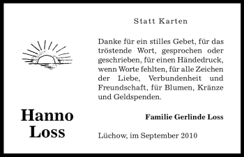 Traueranzeige von Hanno Loss von ALLGEMEINE ZEITUNG UELZEN