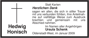 Traueranzeige von Hedwig Honisch von ALLGEMEINE ZEITUNG UELZEN