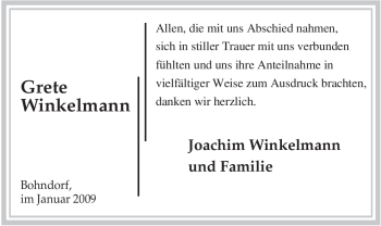 Traueranzeige von Grete Winkelmann von ALLGEMEINE ZEITUNG UELZEN