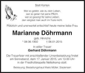 Traueranzeige von Marianne Döhrmann von Uelzen