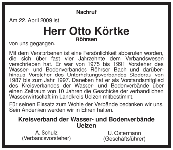 Traueranzeige von Otto Körtke von ALLGEMEINE ZEITUNG UELZEN