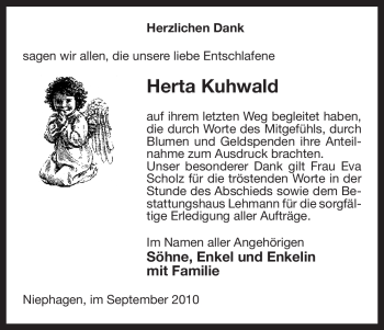 Traueranzeige von Herta Kuhwald von ALLGEMEINE ZEITUNG UELZEN