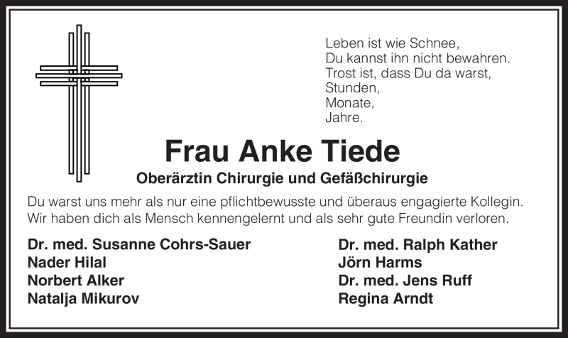  Traueranzeige für Anke Tiede vom 23.03.2011 aus ALLGEMEINE ZEITUNG UELZEN