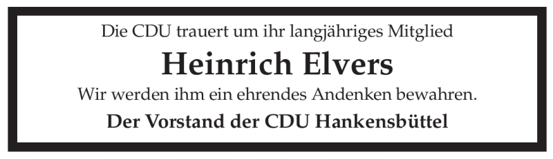 Traueranzeige für Heinrich Elvers vom 17.11.2009 aus ALLGEMEINE ZEITUNG UELZEN