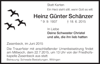 Traueranzeige von Heinz Günter Schänzer von Uelzen