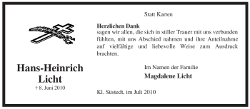 Traueranzeige von Hans-Heinrich Licht von ALLGEMEINE ZEITUNG UELZEN