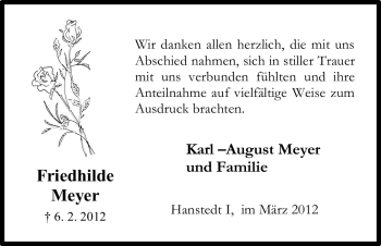 Traueranzeige von Friedhilde Meyer von ALLGEMEINE ZEITUNG UELZEN