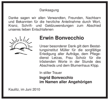 Traueranzeige von Erwin Bonvecchio von ALLGEMEINE ZEITUNG UELZEN